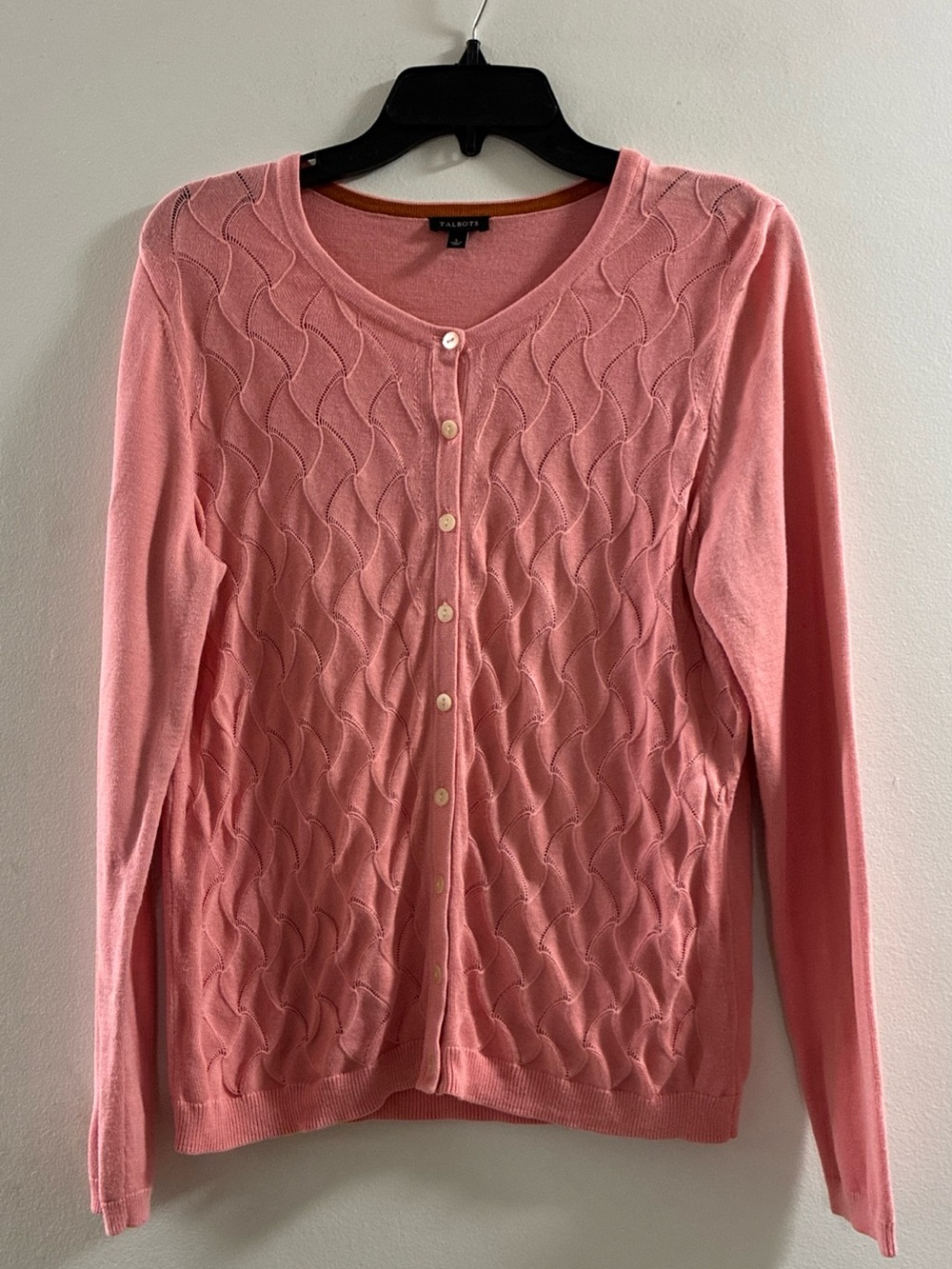 Talbots Coral Pink Button-Up Cable Cardigan